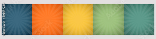 Sunburst pattern background vector set five colors