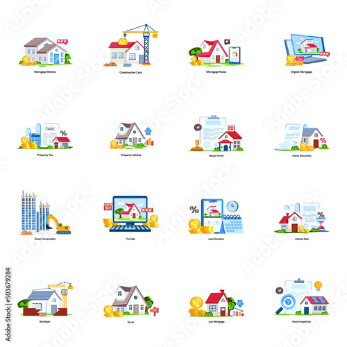 Trendy Set of Property Flat Illustrations 
