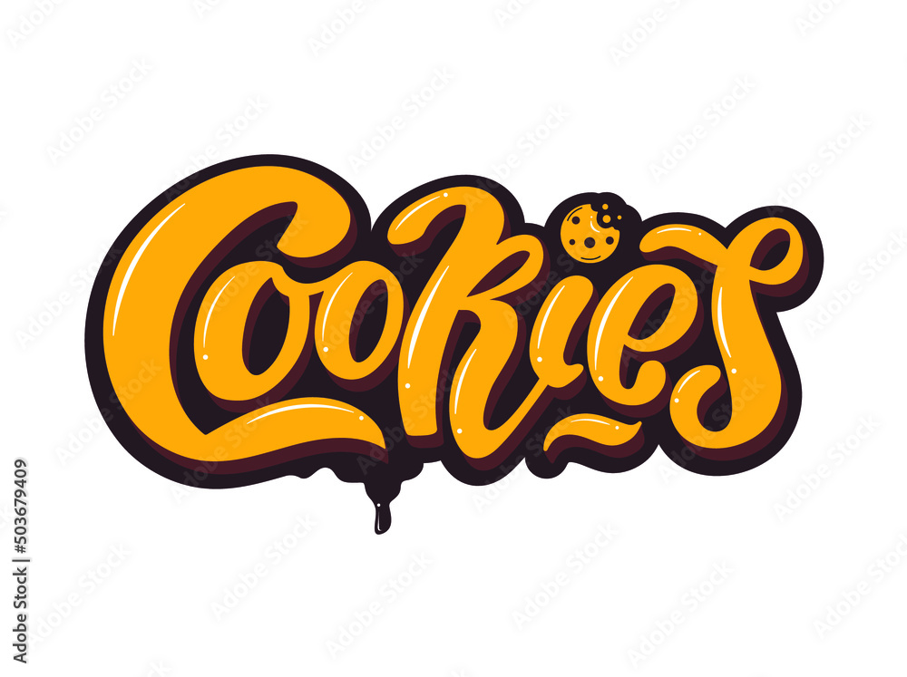 Cookies brand name logo with a chocolate drop, a cookie with the