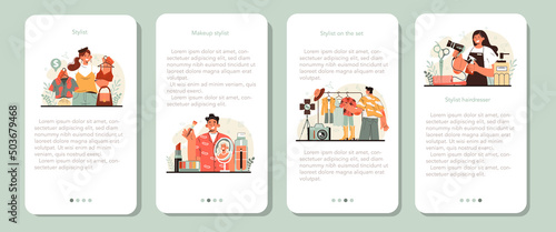 Fashion stylist mobile application banner set. Modern, creative job