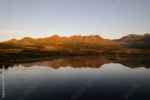 Lake sunrise captured from drone.