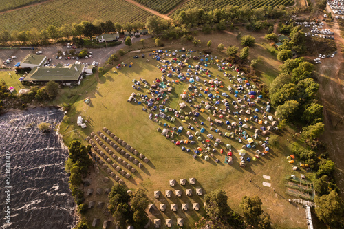 Festival ground with campers on it from above.