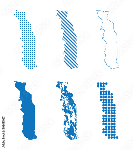 isolated maps of Togo, Togolese, Republic in West Africa - vector set of silhouettes in different patterns