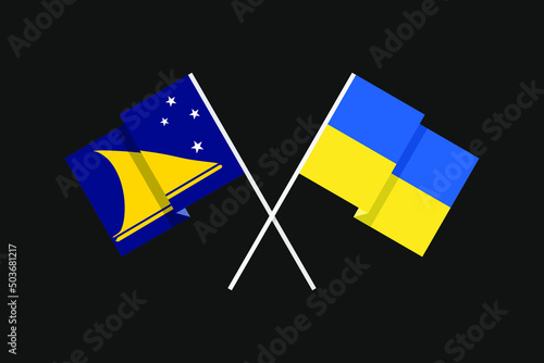 Flags of the countries of Ukraine and Tokelau (New Zealand, Polynesia, Pacific Ocean) in national colors. Help and support from friendly countries. Flat minimal graphic design.