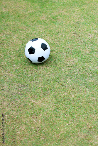 Soccer football on green field