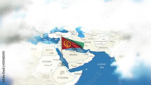 Eritrea Map And Flag With Clouds photo