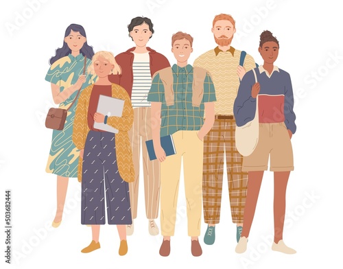 Group of students. Young people in casual clothes.