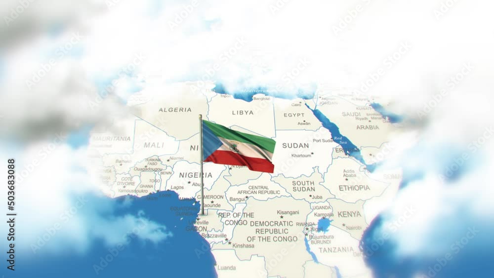 Equatorial Guinea Map And Flag With Clouds Equatorial Guinea Map And Flag With Clouds