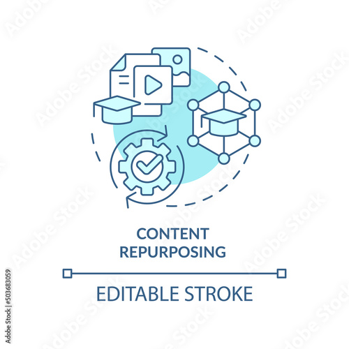 Content repurposing turquoise concept icon. Tendency in skill development abstract idea thin line illustration. Isolated outline drawing. Editable stroke. Arial, Myriad Pro-Bold fonts used
