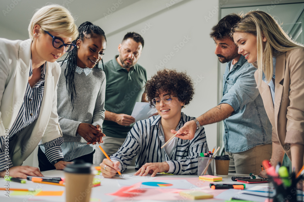 Fototapeta premium Multiracial business team on a meeting in a modern bright office