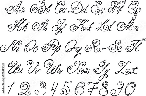 Vector hand drawn calligraphic Alphabet. Hand drawn letters.