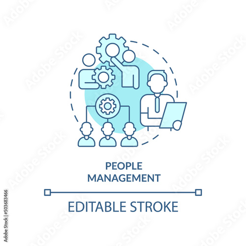 People management turquoise concept icon. Top skill for college student resume abstract idea thin line illustration. Isolated outline drawing. Editable stroke. Arial, Myriad Pro-Bold fonts used