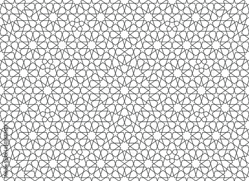 Seamless geometric ornament based on traditional islamic art. Black and white.