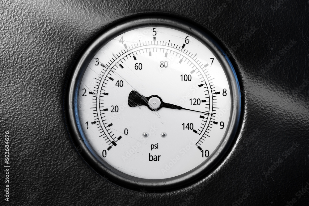 Round temperature gauge isolated on a black panel. Circular barometer or indicator template. 3d illustration Round temperature gauge isolated on a black panel. Circular barometer or indicator template. 3d illustration