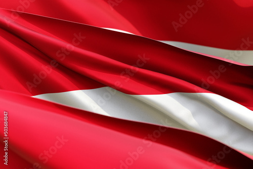 The national flag of Monaco from textiles close-up in three versions, soft focus. 3D illustration