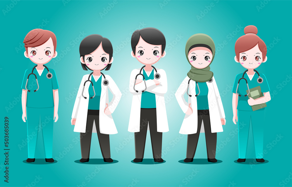vector set of cute doctor and nurse collection vector set of cute doctor and nurse collection