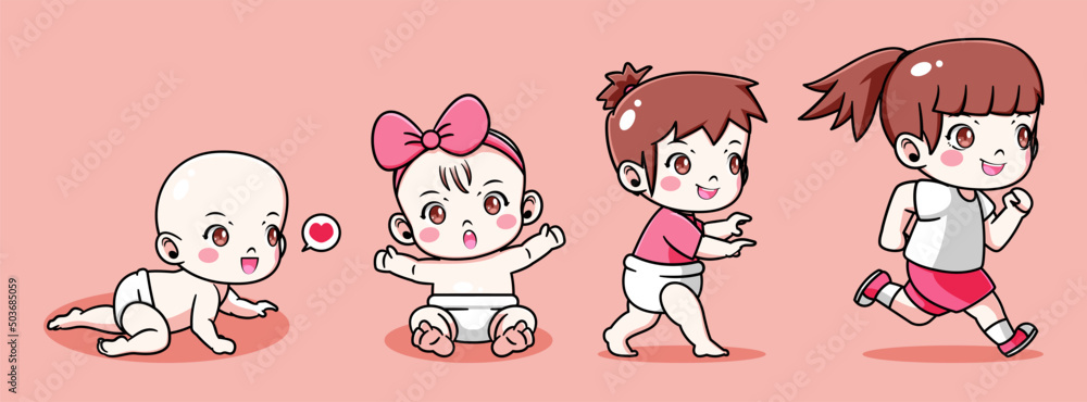 vector of a baby growing into a little girl Stock Vector | Adobe Stock