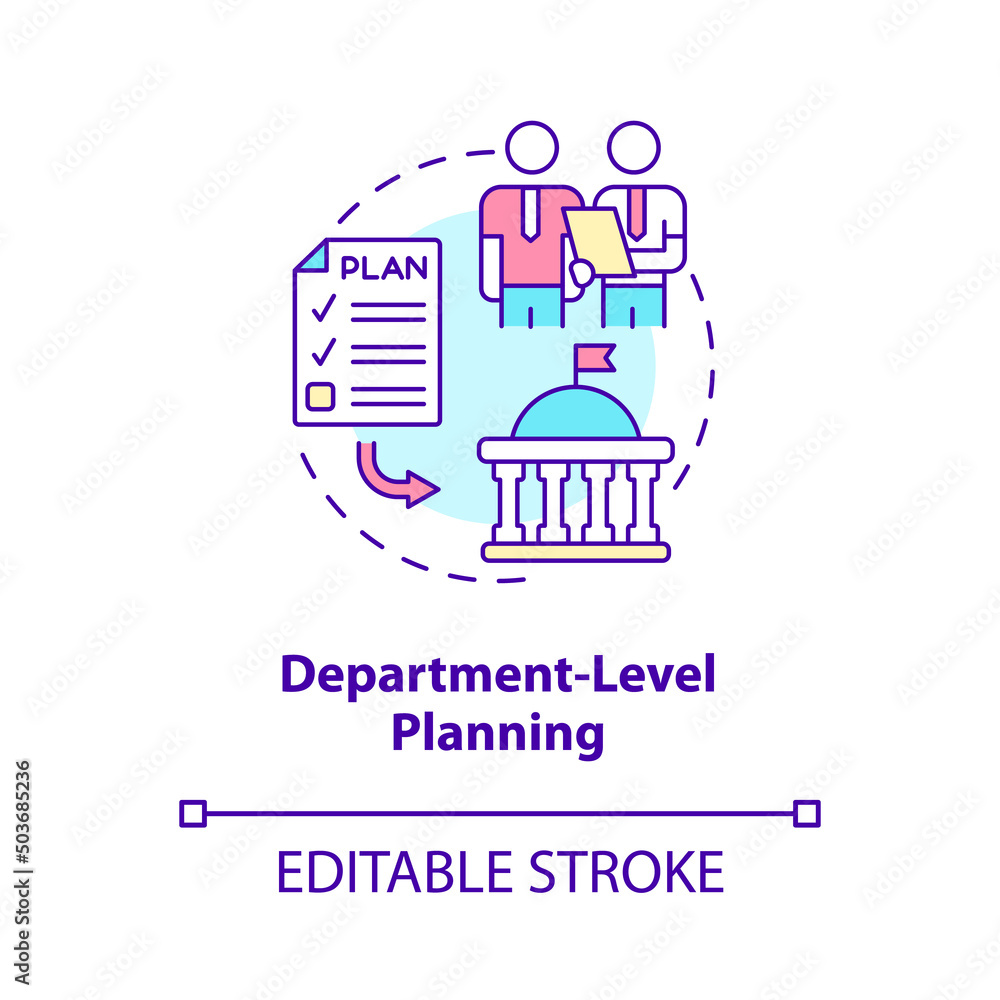 Department level planning concept icon. Revenues and expenses. Budgeting process abstract idea thin line illustration. Isolated outline drawing. Editable stroke. Arial, Myriad Pro-Bold fonts used