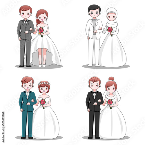Vector of cute wedding couple collection