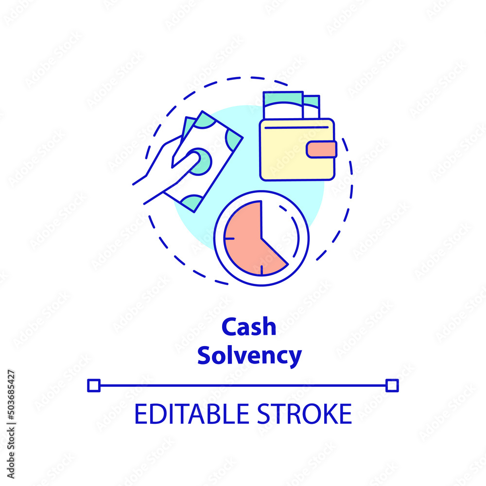 Cash solvency concept icon. Assets and liabilities. Budget balance abstract idea thin line illustration. Isolated outline drawing. Editable stroke. Arial, Myriad Pro-Bold fonts used Cash solvency concept icon. Assets and liabilities. Budget balance abstract idea thin line illustration. Isolated outline drawing. Editable stroke. Arial, Myriad Pro-Bold fonts used