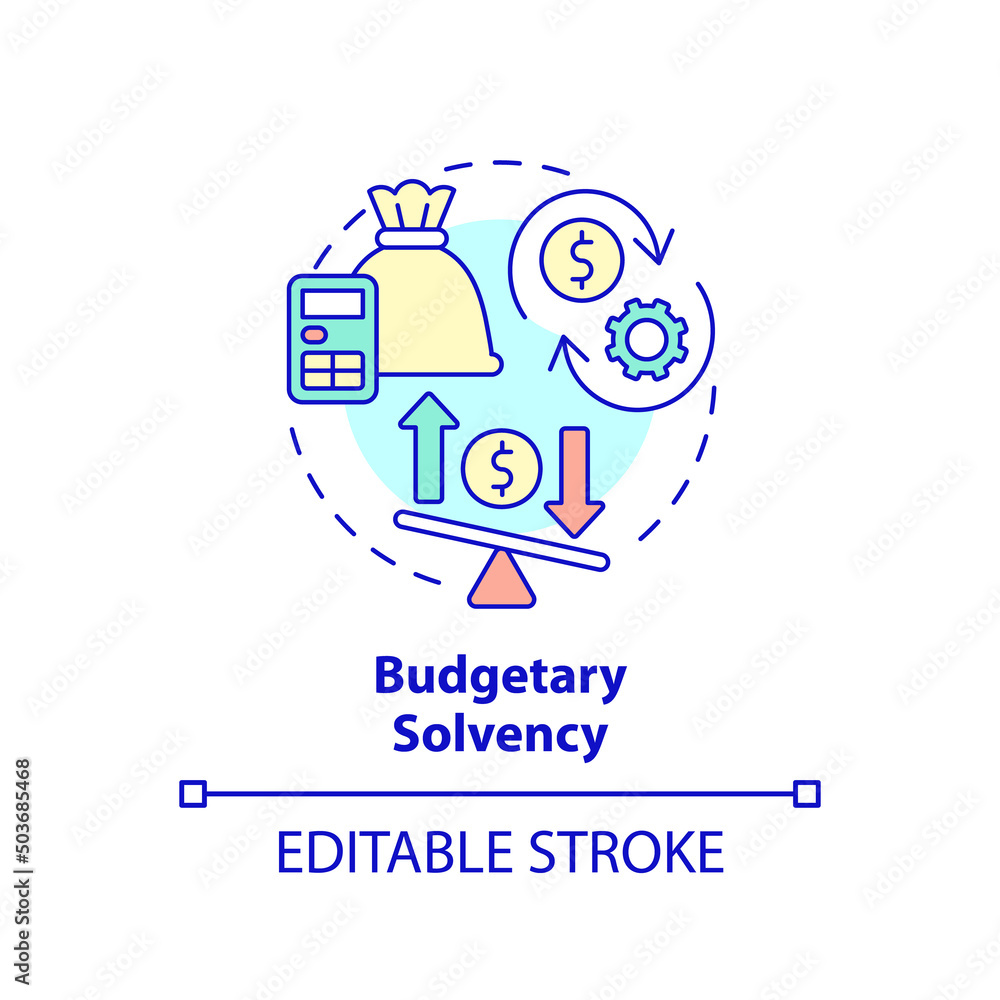 Budgetary solvency concept icon. Generating revenue. Budget balance abstract idea thin line illustration. Isolated outline drawing. Editable stroke. Arial, Myriad Pro-Bold fonts used Budgetary solvency concept icon. Generating revenue. Budget balance abstract idea thin line illustration. Isolated outline drawing. Editable stroke. Arial, Myriad Pro-Bold fonts used