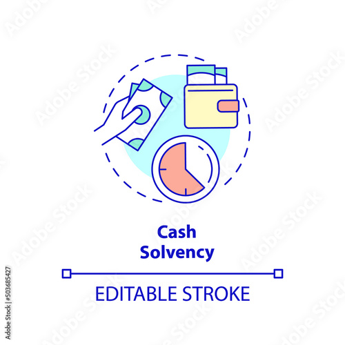 Cash solvency concept icon. Assets and liabilities. Budget balance abstract idea thin line illustration. Isolated outline drawing. Editable stroke. Arial, Myriad Pro-Bold fonts used