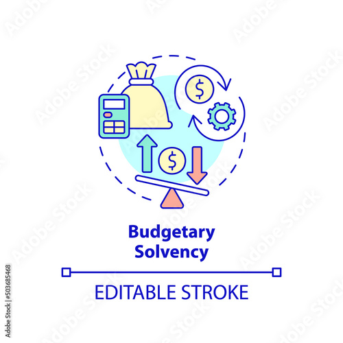 Budgetary solvency concept icon. Generating revenue. Budget balance abstract idea thin line illustration. Isolated outline drawing. Editable stroke. Arial, Myriad Pro-Bold fonts used