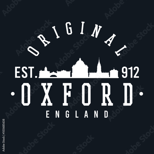 Oxford, UK Skyline Original. A Logotype Sports College and University Style. Illustration Design Vector City.