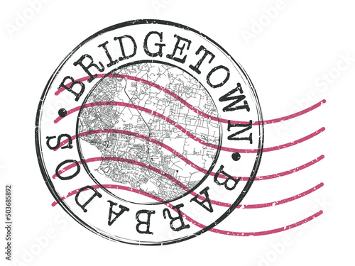Bridgetown, Barbados Stamp Map Postal. Silhouette Seal Roads and Streets. Passport Round Design. Vector Icon. Design Retro Travel National Symbol
