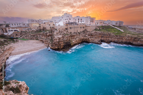 Sunset in Polignano a Mare, Puglia region in Southern Italy (Apulia)