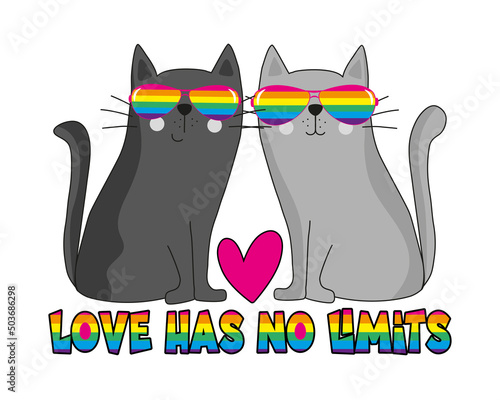 Love has no limits - LGBT pride slogan against homosexual discrimination. Motivational saying with cute cats.