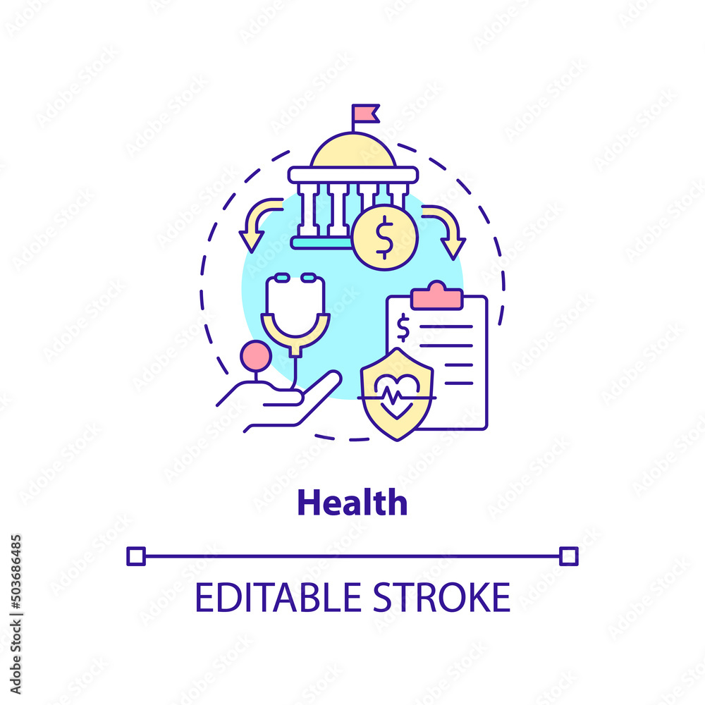 Health concept icon. Healthcare services financing. Federal support. Expenditures abstract idea thin line illustration. Isolated outline drawing. Editable stroke. Arial, Myriad Pro-Bold fonts used