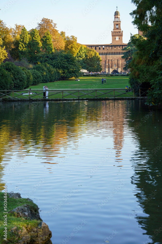 The Sempione park in Milan at fall