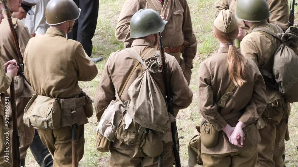 Mogilev, BELARUS - MAY 7, 2022: Restoration of the WWII battle near the village of Gai Mogilev, BELARUS - MAY 7, 2022: Restoration of the WWII battle near the village of Gai