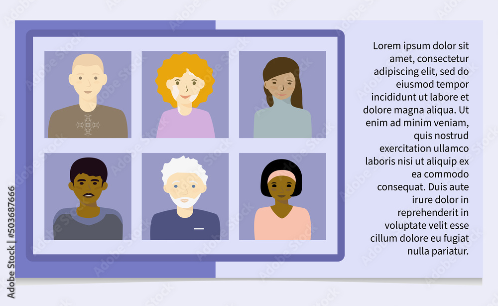 Online communication Zoom meeting poster template Video conference. Vector illustration. Isolated on white background Online communication Zoom meeting poster template Video conference. Vector illustration. Isolated on white background