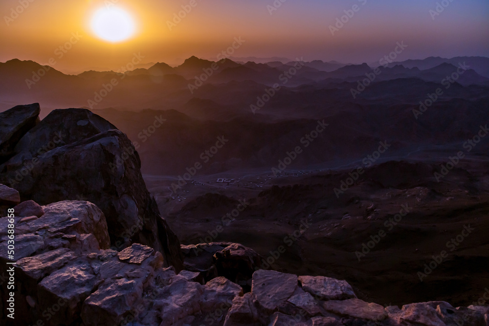 Sunrise with a view from the top of Mount Sinai