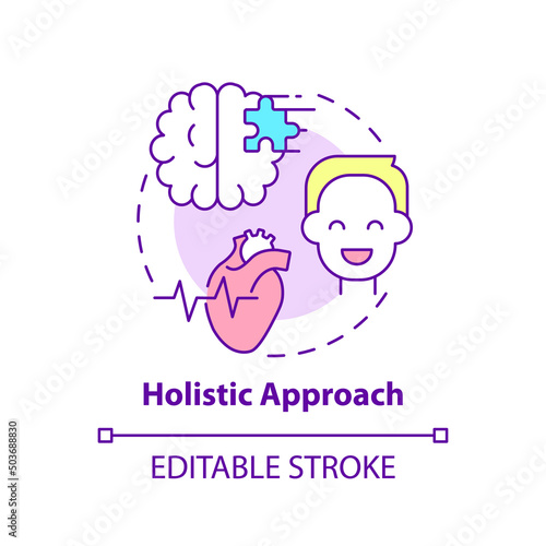 Holistic approach concept icon. Complex treatment. Mental health trend abstract idea thin line illustration. Isolated outline drawing. Editable stroke. Arial, Myriad Pro-Bold fonts used