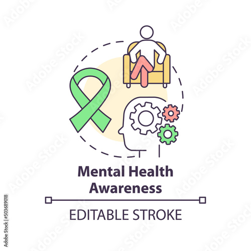 Mental health awareness concept icon. Psychological problem. Behavioral trend abstract idea thin line illustration. Isolated outline drawing. Editable stroke. Arial, Myriad Pro-Bold fonts used