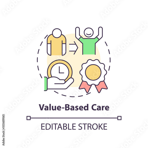 Value based care concept icon. Patient healing practice. Behavioral trend abstract idea thin line illustration. Isolated outline drawing. Editable stroke. Arial, Myriad Pro-Bold fonts used