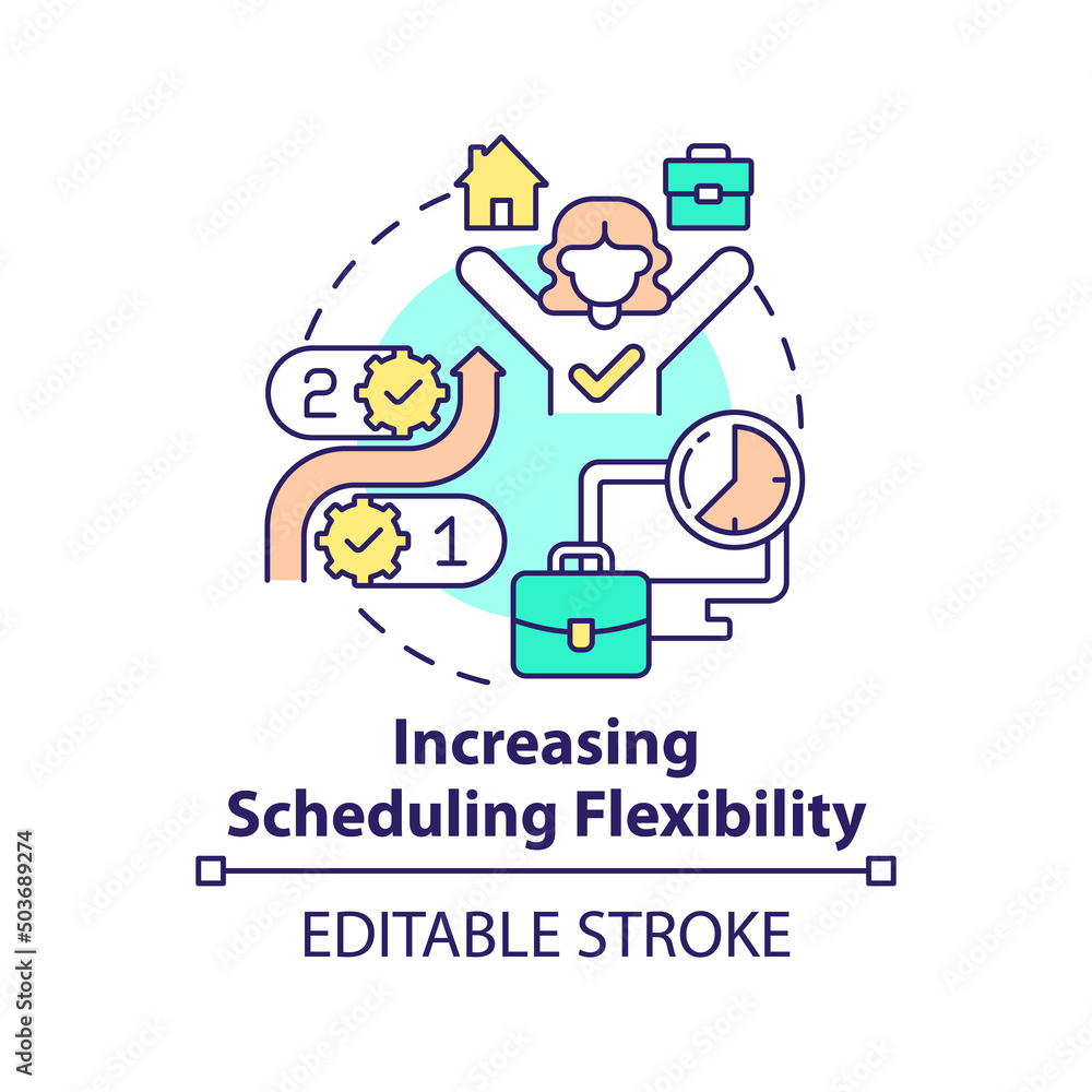 Increasing scheduling flexibility concept icon. Mental health trend at work abstract idea thin line illustration. Isolated outline drawing. Editable stroke. Arial, Myriad Pro-Bold fonts used