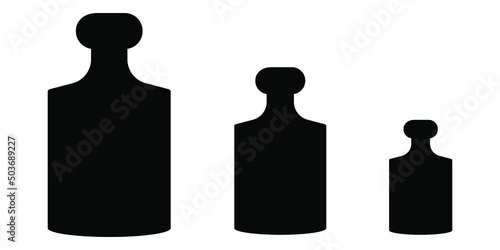 Weight icon. Kg weight logo. Kettlebell icons. Set of different dumbbell. Vector illustration.
