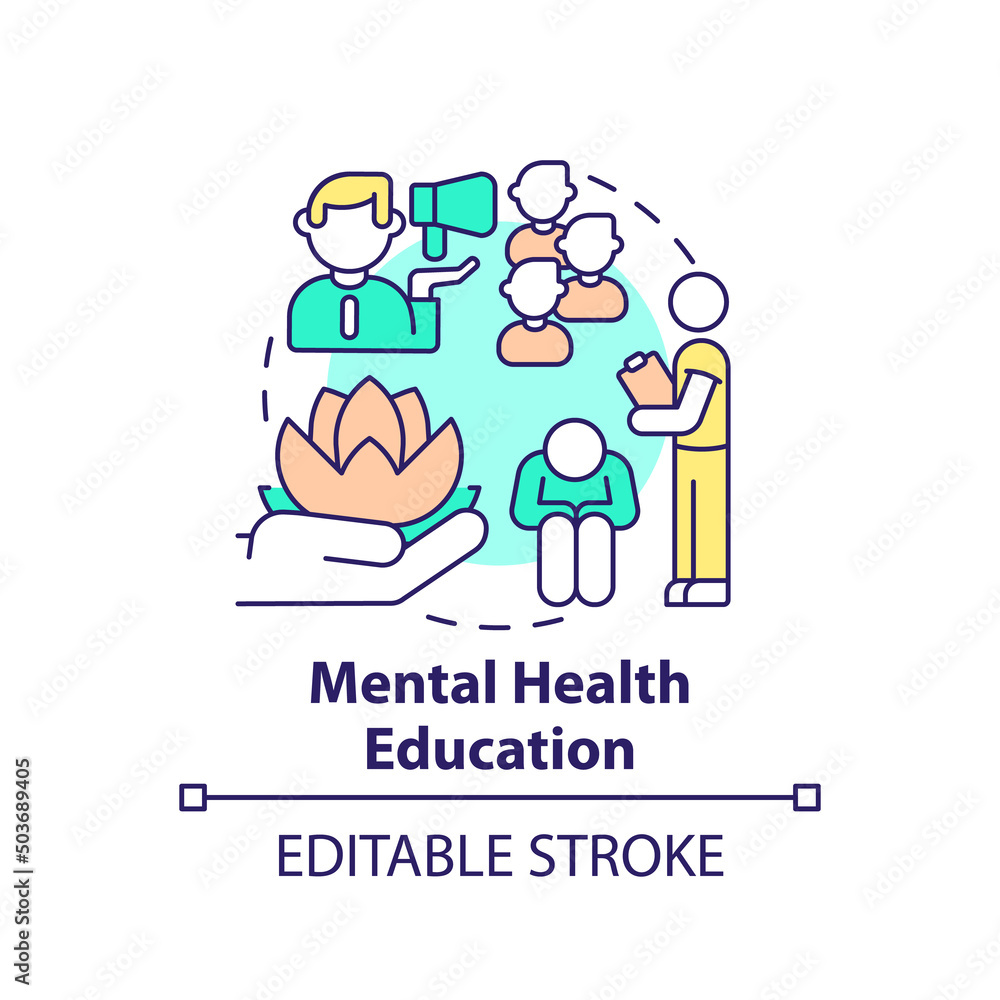 Mental health education concept icon. Mind state problem. Psychology trend at work abstract idea thin line illustration. Isolated outline drawing. Editable stroke. Arial, Myriad Pro-Bold fonts used Mental health education concept icon. Mind state problem. Psychology trend at work abstract idea thin line illustration. Isolated outline drawing. Editable stroke. Arial, Myriad Pro-Bold fonts used