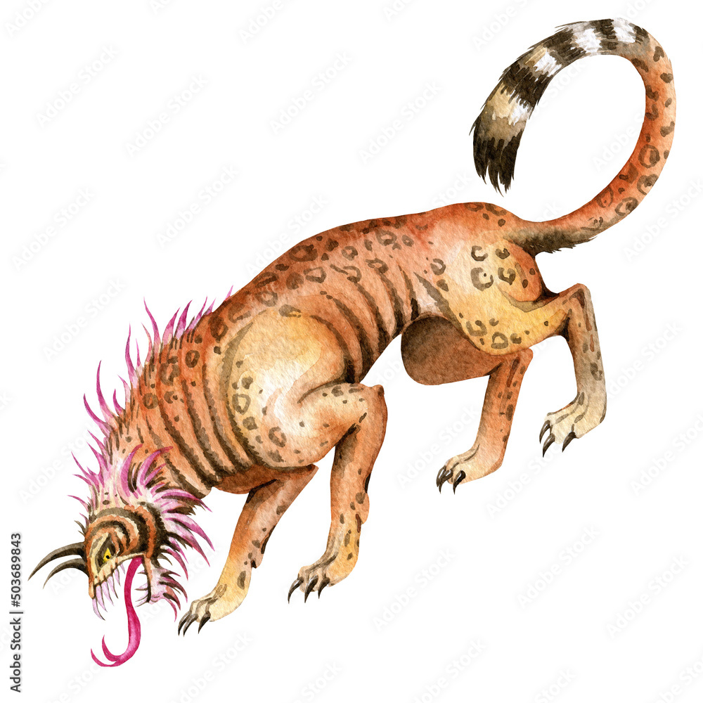 Watercolor fantastic creature, monster, weird animal Watercolor fantastic creature, monster, weird animal