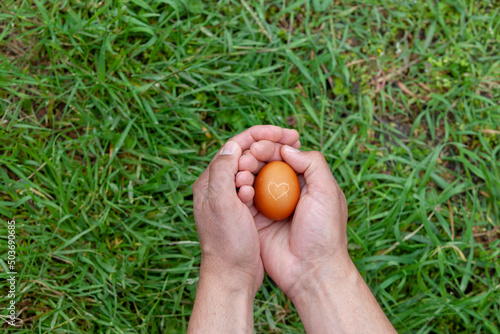 Ei mit Herz von Händen gehalten