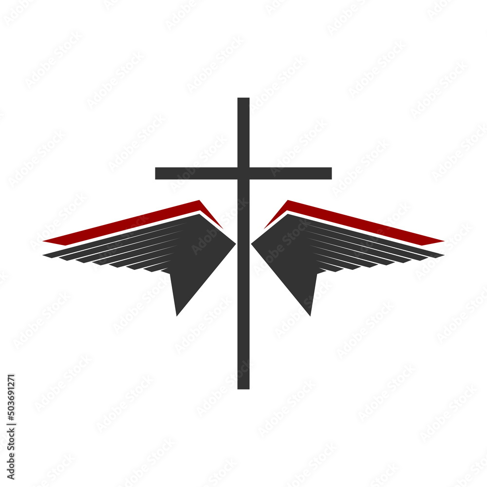 Christian symbol. Vector logo. Cross of Jesus Christ and wings - a symbol of the Spirit