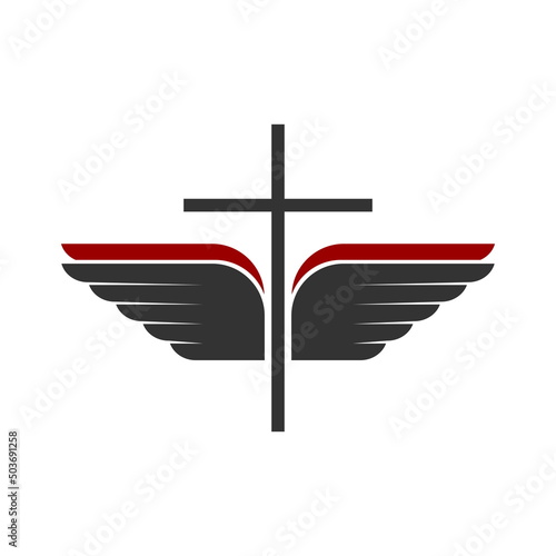 Christian symbol. Vector logo. Cross of Jesus Christ and wings - a symbol of the Spirit