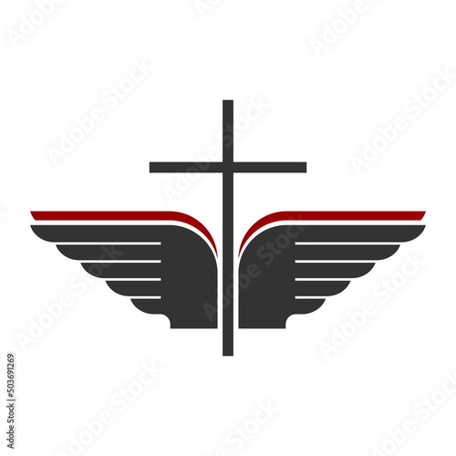 Christian symbol. Vector logo. Cross of Jesus Christ and wings - a symbol of the Spirit