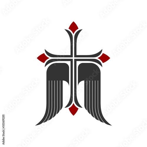 Christian symbol. Vector logo. Cross of Jesus Christ and wings - a symbol of the Spirit