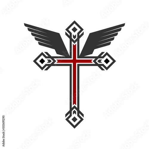 Christian symbol. Vector logo. Cross of Jesus Christ and wings - a symbol of the Spirit