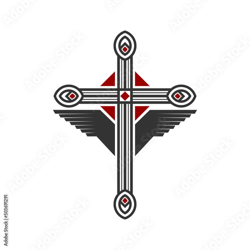 Christian symbol. Vector logo. Cross of Jesus Christ and wings - a symbol of the Spirit